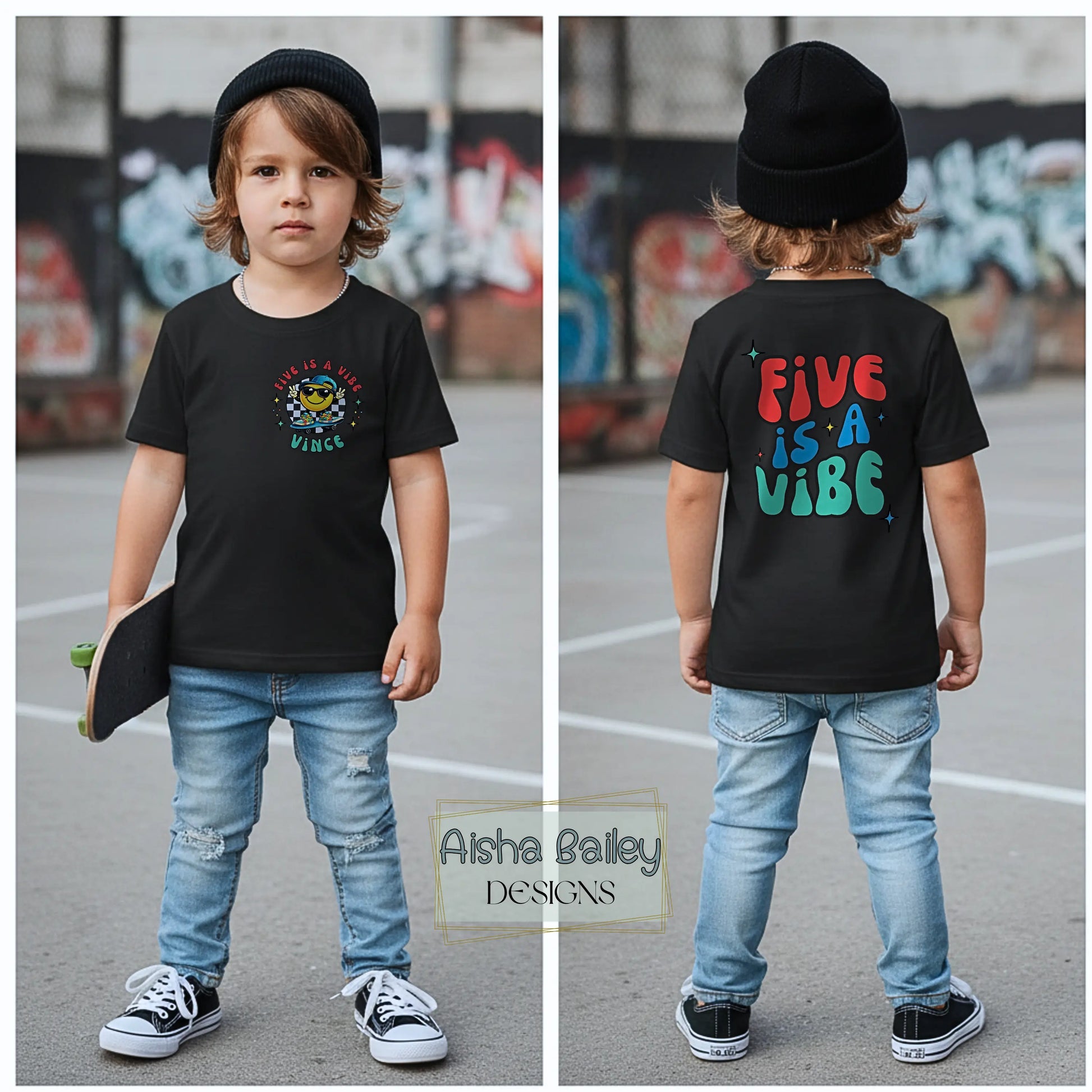 Personalised Boys Five is a Vibe Birthday T-shirt - 5th Birthday Tee - aishabaileydesigns
