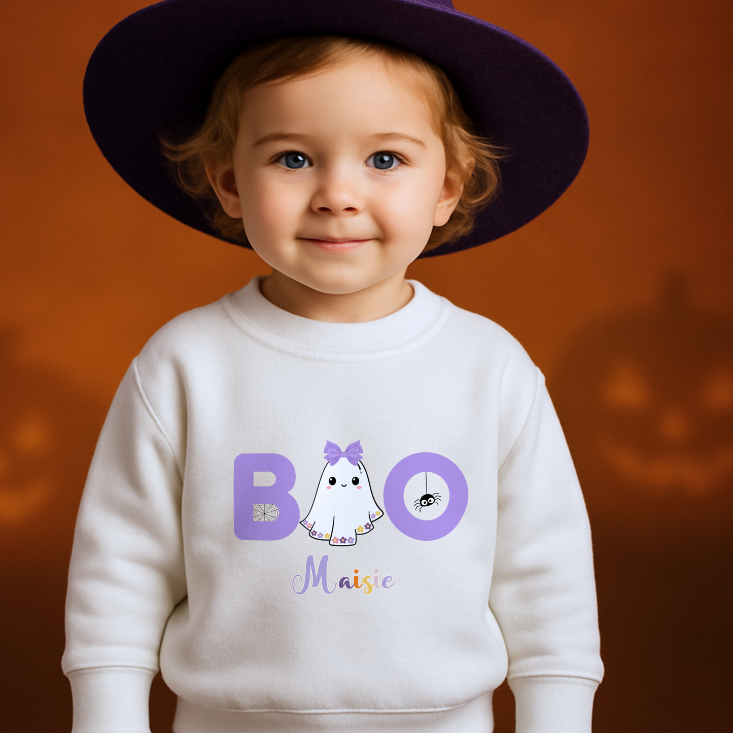 Personalised Halloween sweatshirt for girls - Personalised Halloween sweatshirt for girls with cute ghost “Boo” design in lilac