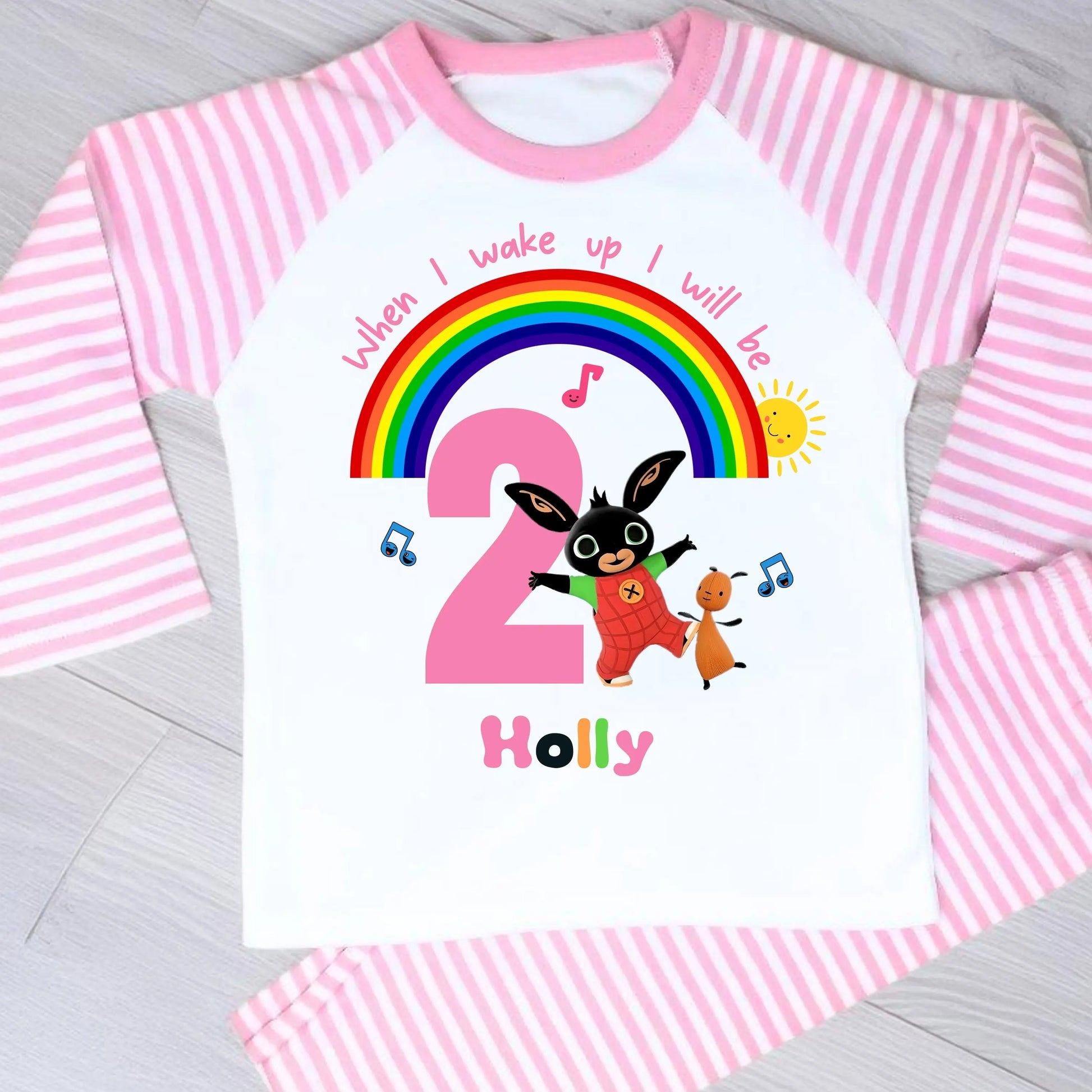 Personalised Bing bunny birthday pyjamas, when i wake up bing, Bing bunny with name, girls bing birthday gift