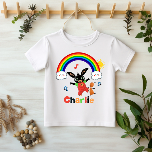 Bing Bunny personalised t-shirt, bing bunny personalised white t-shirt with name, custom t-shirt Bing, Personalised Bing tshirt