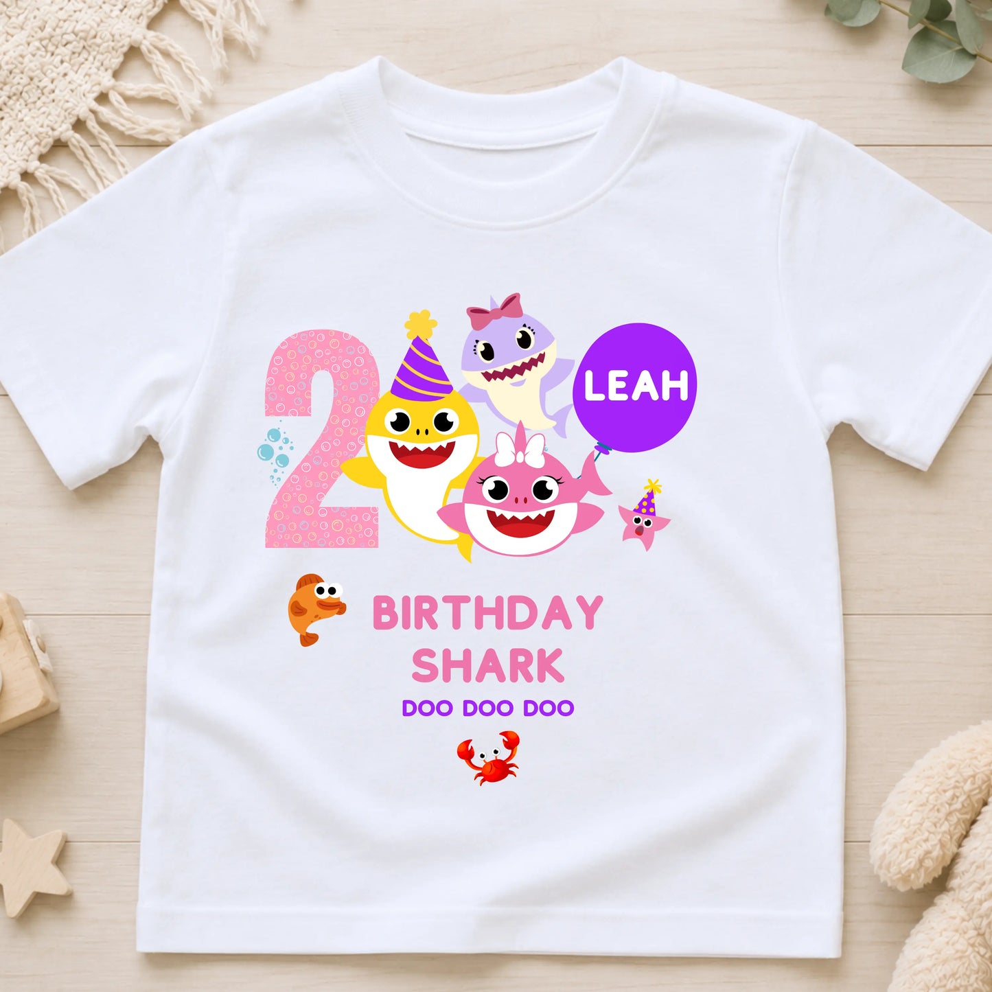 Girls Personalised Baby Shark Birthday T-shirt AishaBaileyDesigns