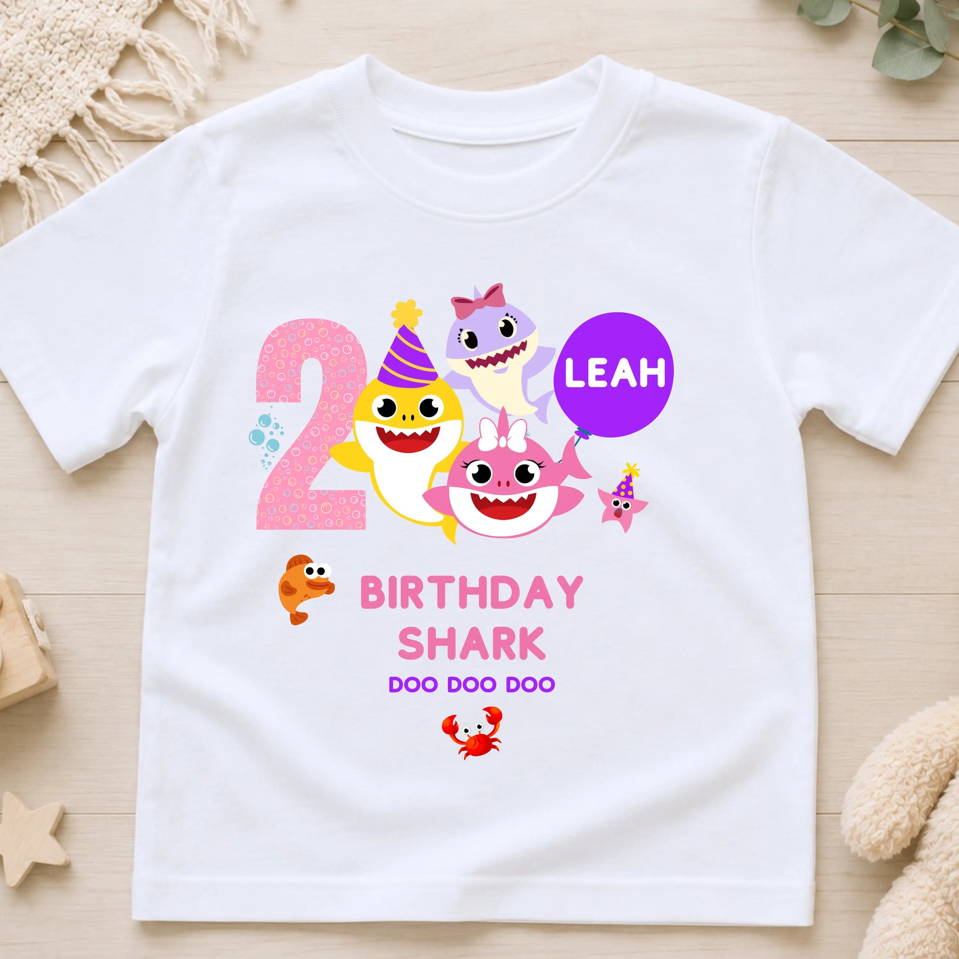 Girls Personalised Baby Shark Birthday T-shirt AishaBaileyDesigns