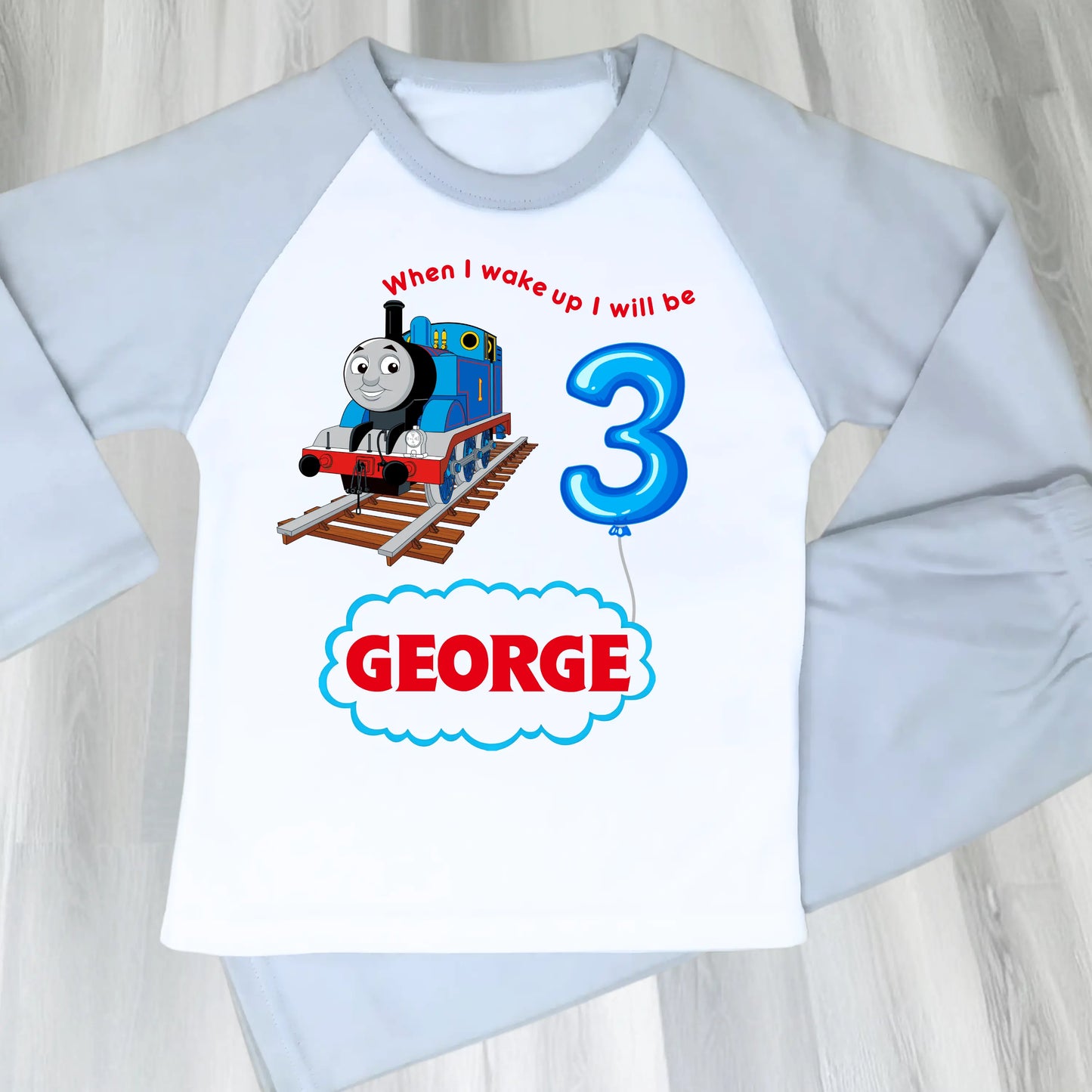 Boys Personalised Thomas Birthday Pyjamas - When I wake up Thomas the Tank Engine AishaBaileyDesigns