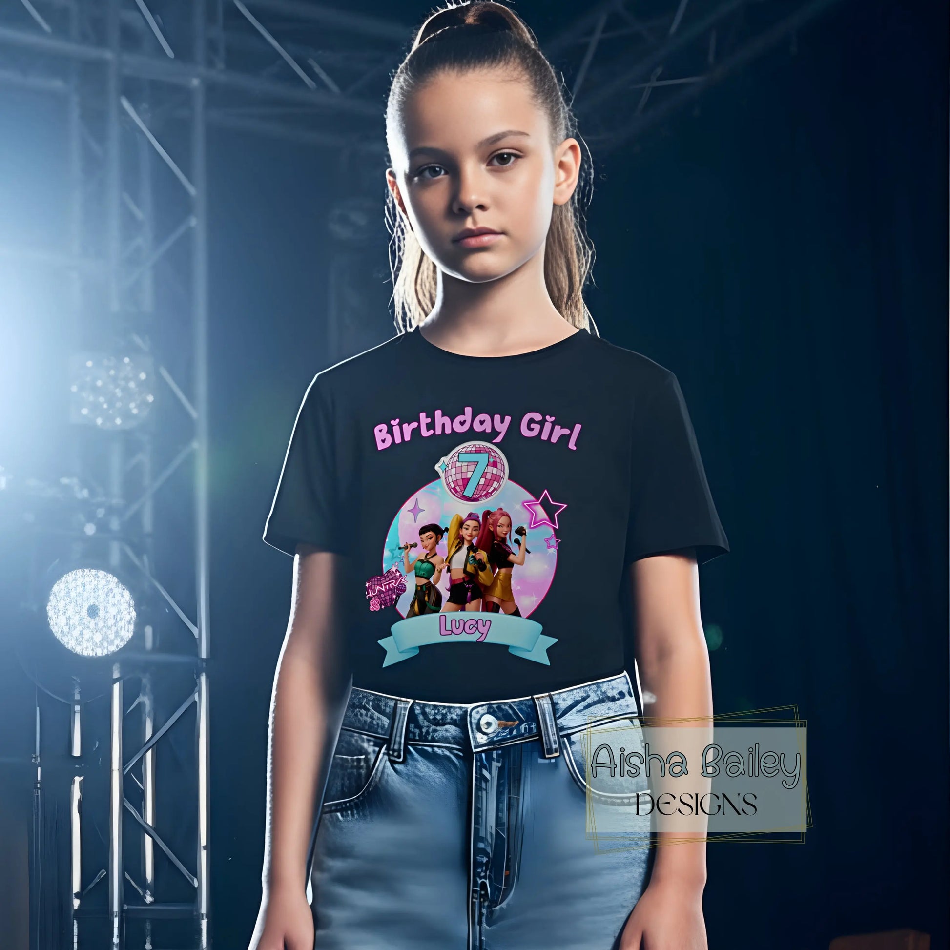 Kpop Demon Hunters personalised T-shirt for girls with custom name  and age , pop star birthday outfit, cute Kpop style kids birthday shirt, trendy girls party top