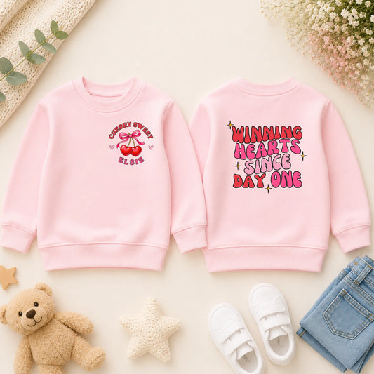 Personalised Top for Girls – Cherry Sweet Valentine Sweatshirt or T-Shirt for Everyday Wear AishaBaileyDesigns