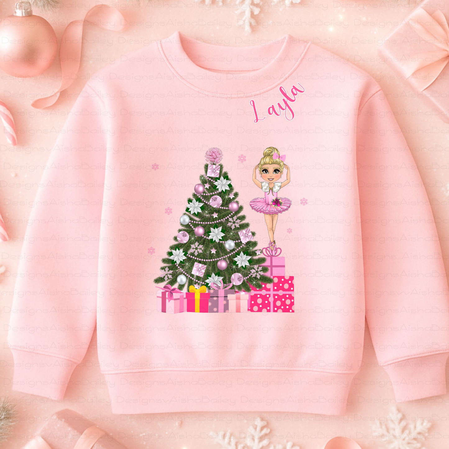 Personalised Christmas sweatshirt with ballerina customised to match child’s features, festive kids jumper, Christmas Jumper Day