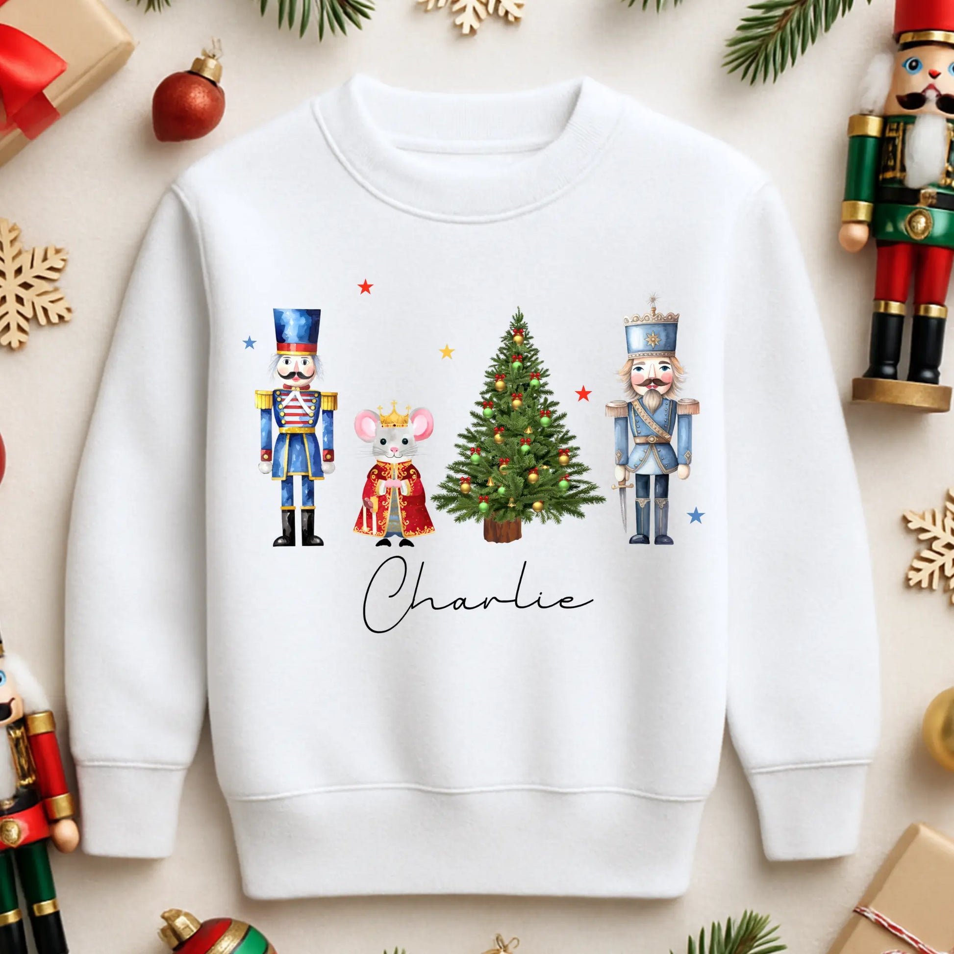 Personalised Christmas Sweatshirt: personalised boys nutcracker christmas sweatshirt for festive photos with custom name