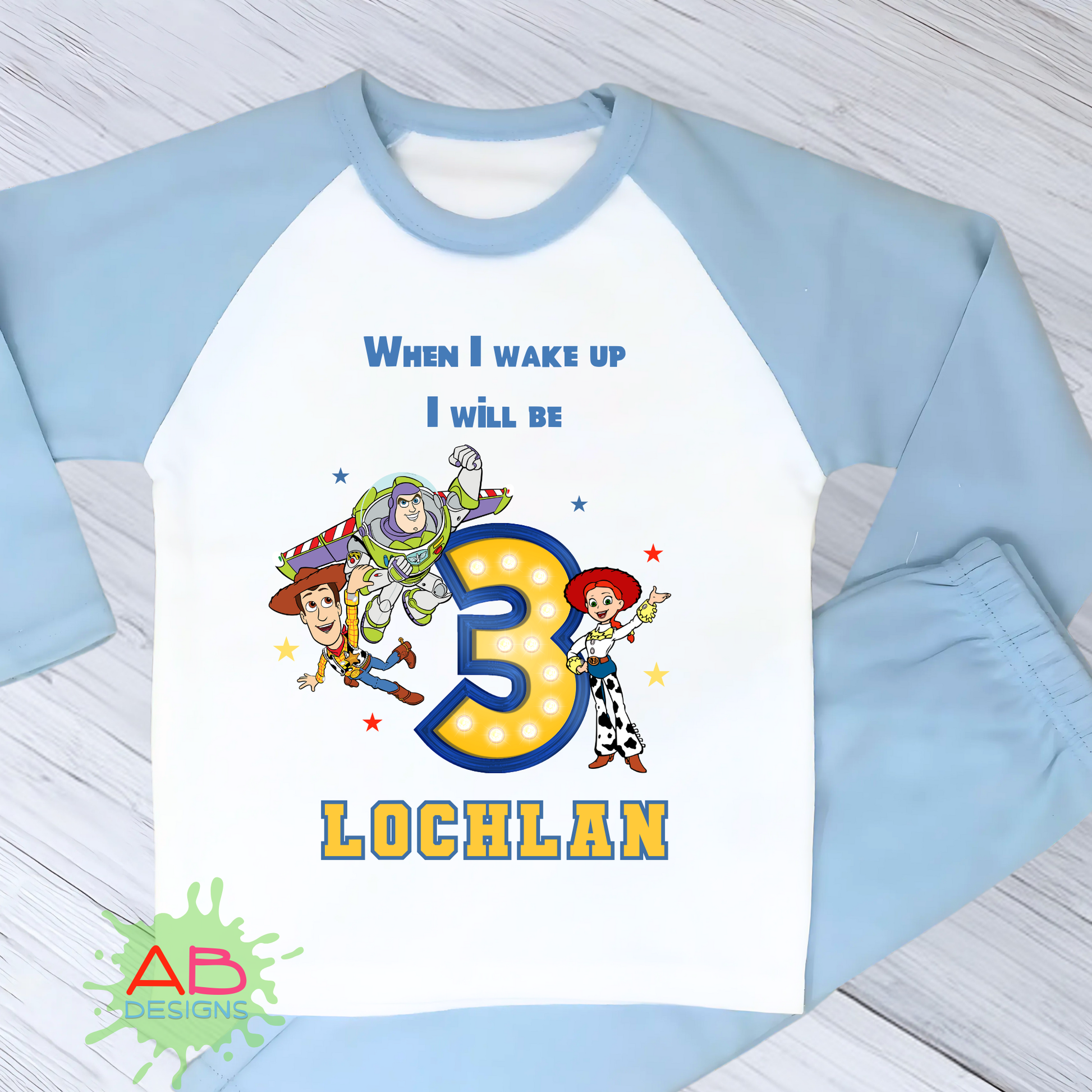 Toy Story Birthday Pyjamas, Boys Custom Buzz, Woody & Jessie Pjs, When i wake up toy story, personalised toy story