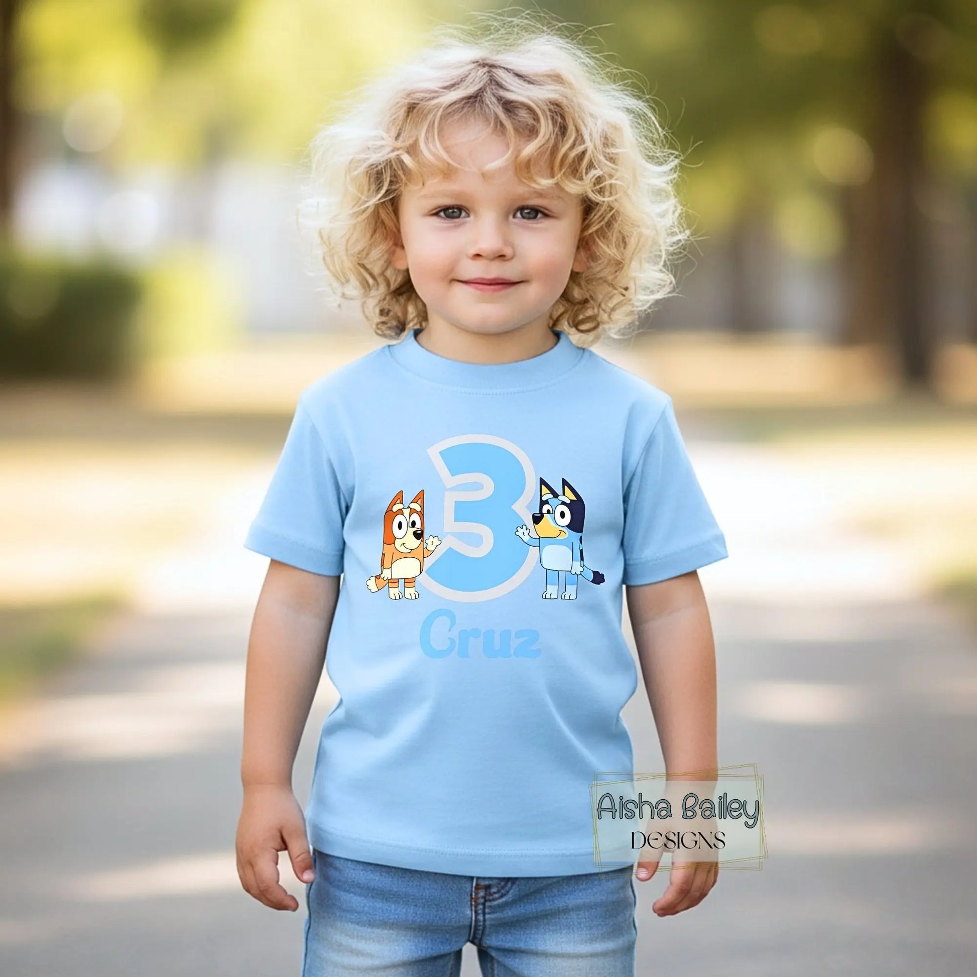 irthday T-shirt - Personalised Bluey & Bingo Birthday Tee for Boys. Custom birthday boy 1st 2nd 3rd birthday