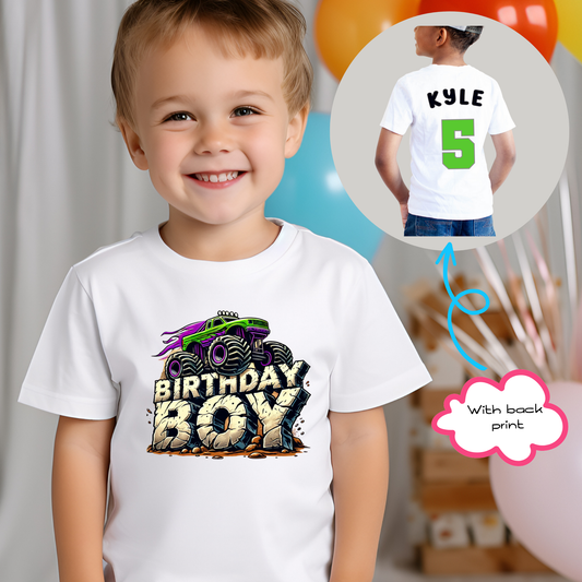 Birthday T-shirt - Personalised Monster Truck Birthday T-shirt for Boys, birthday monster truck, boys birthday truck, boys cars tee, boys truck birthday tee