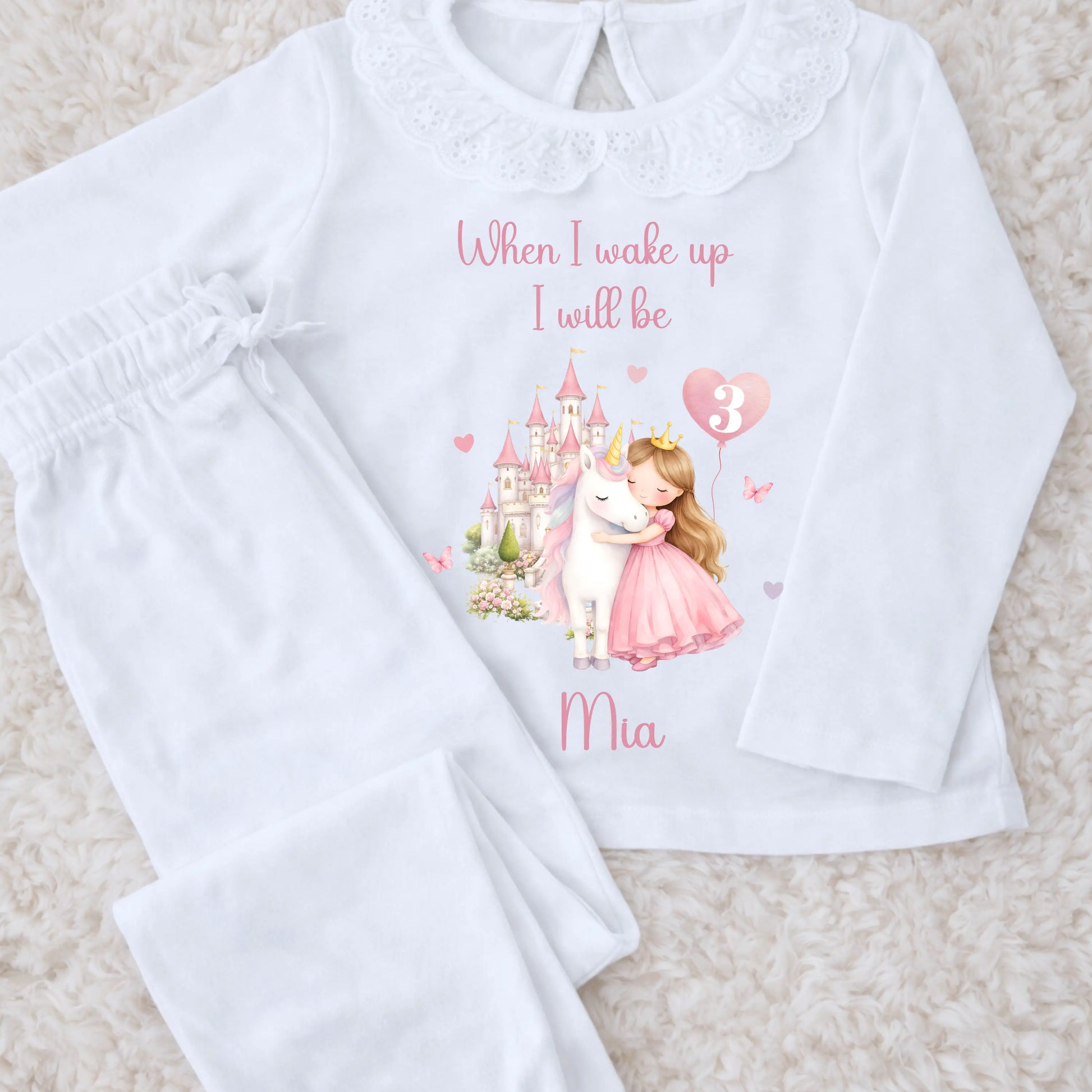 Personalised Girls Princess Unicorn Frilly Birthday PJs - Princess Birthday Pyjamas AishaBaileyDesigns