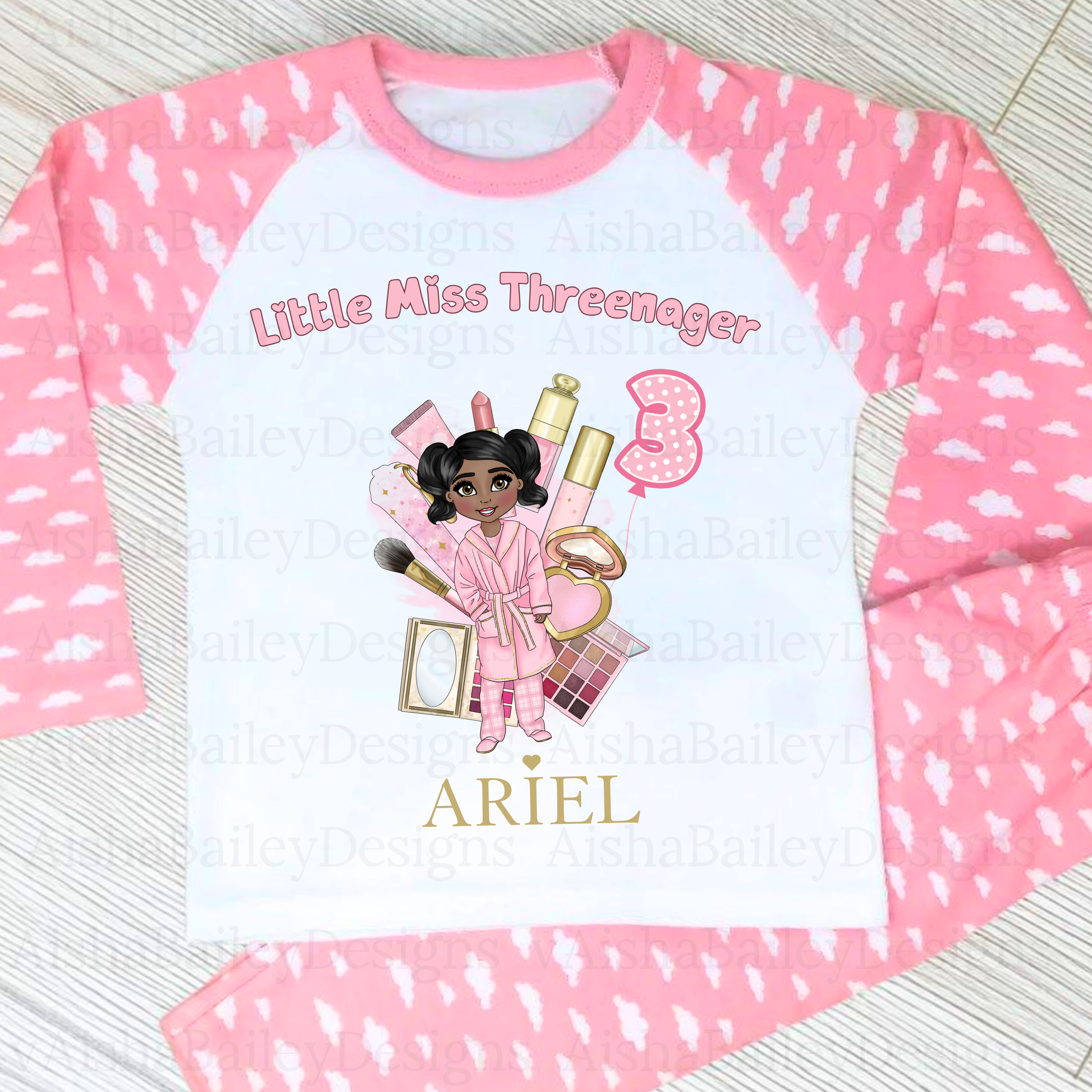Personalised Threenager Birthday Pyjamas for Girls | Custom Makeup Dolly PJs - 3rd Birthday PJs AishaBaileyDesigns