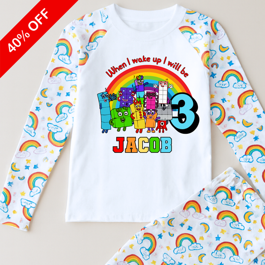 Numberblocks birthday pyjamas, when i wake up numberblocks personalised pjs, custom name pyjamas