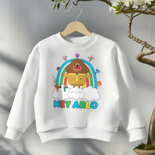 Hey Duggee personalised sweatshirt, hey duggee jumper with name, custom sweatshirt hey duggee, hey duggee boys sweatshirt, boys hey duggee with name