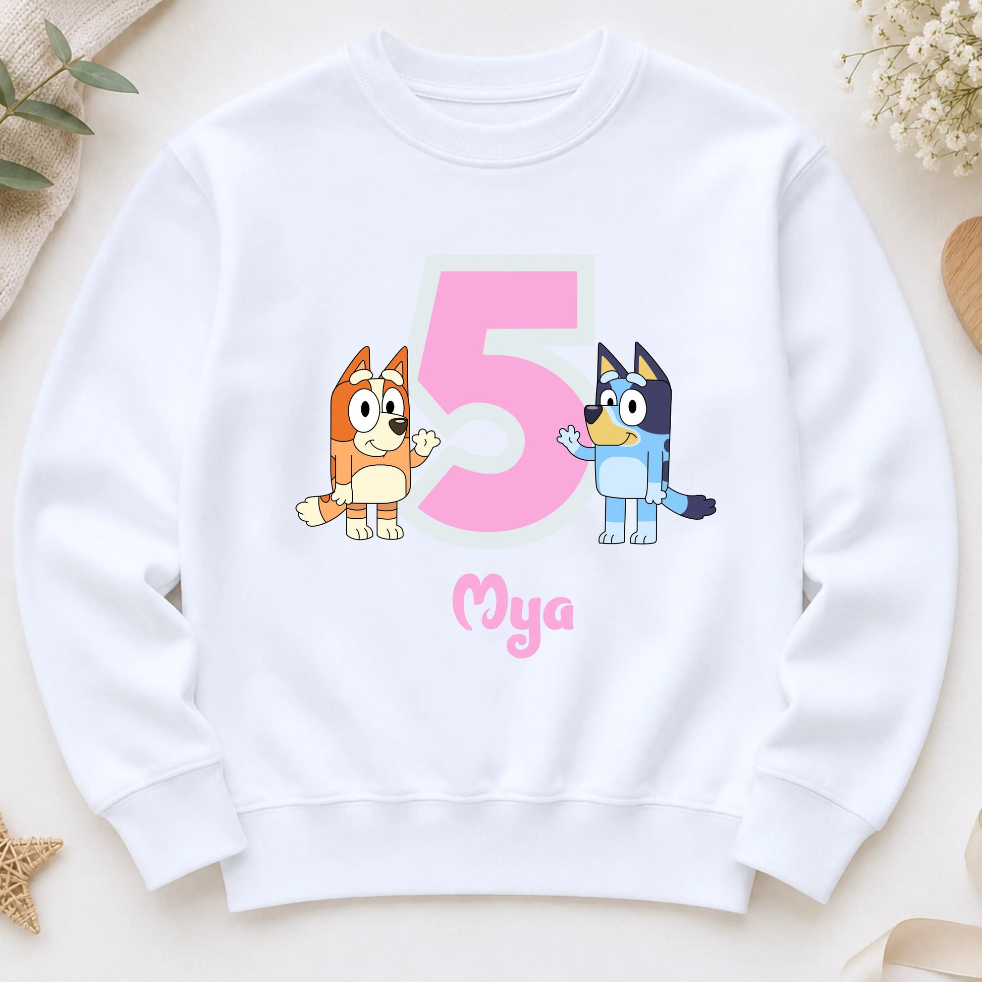 Girls Personalised Bluey and Bingo Birthday Sweatshirt  - Custom name and age AishaBaileyDesigns