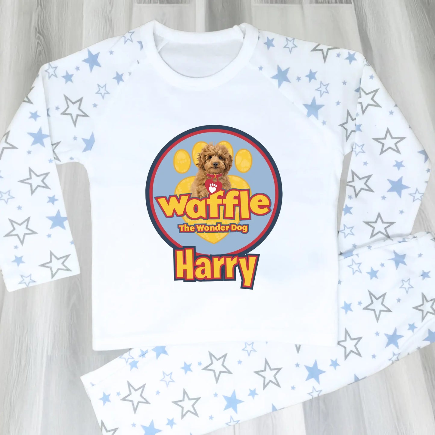 Personalised Waffle pyjamas: Personalised Waffle the wonder dog pyjamas with custom name