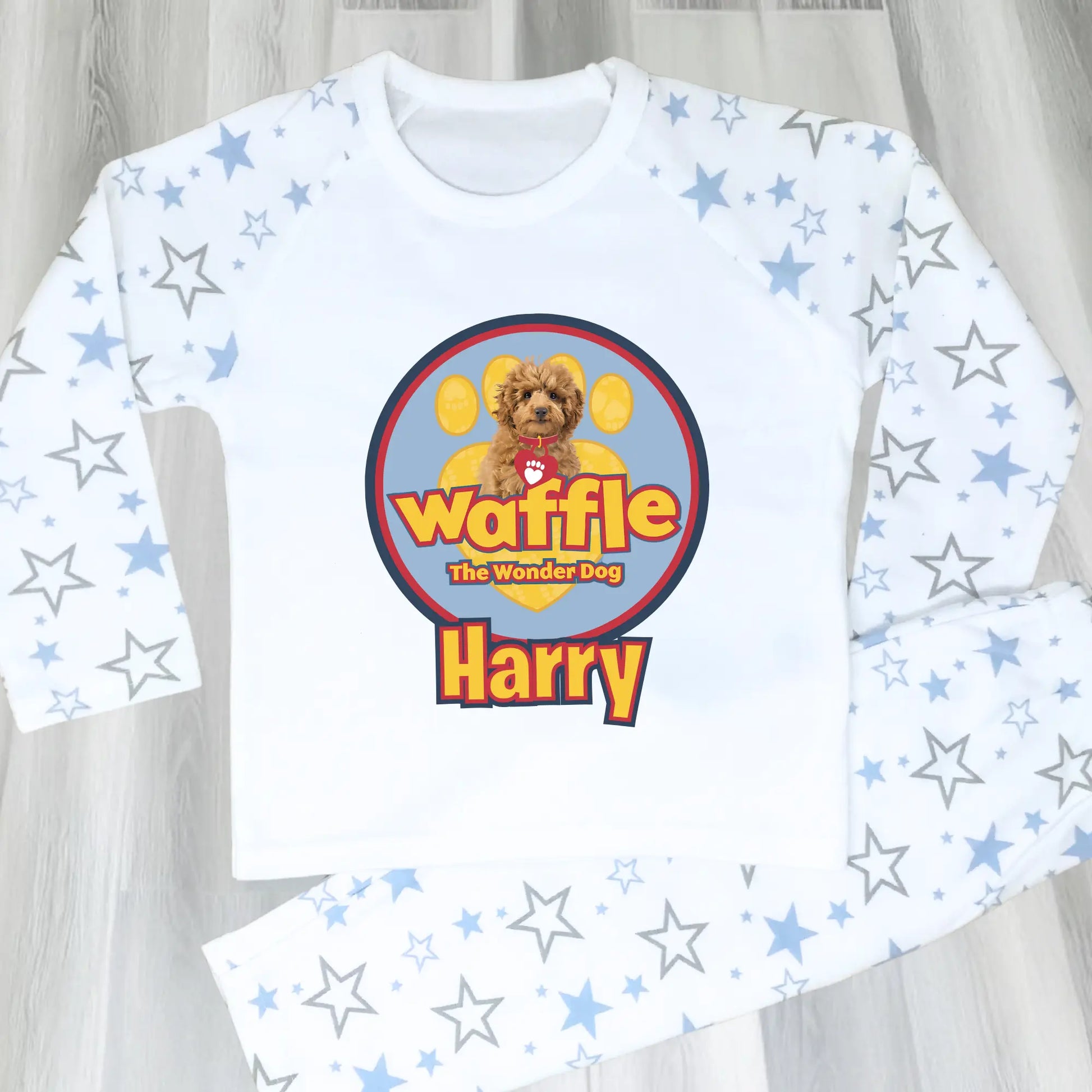 Personalised Waffle pyjamas: Personalised Waffle the wonder dog pyjamas with custom name