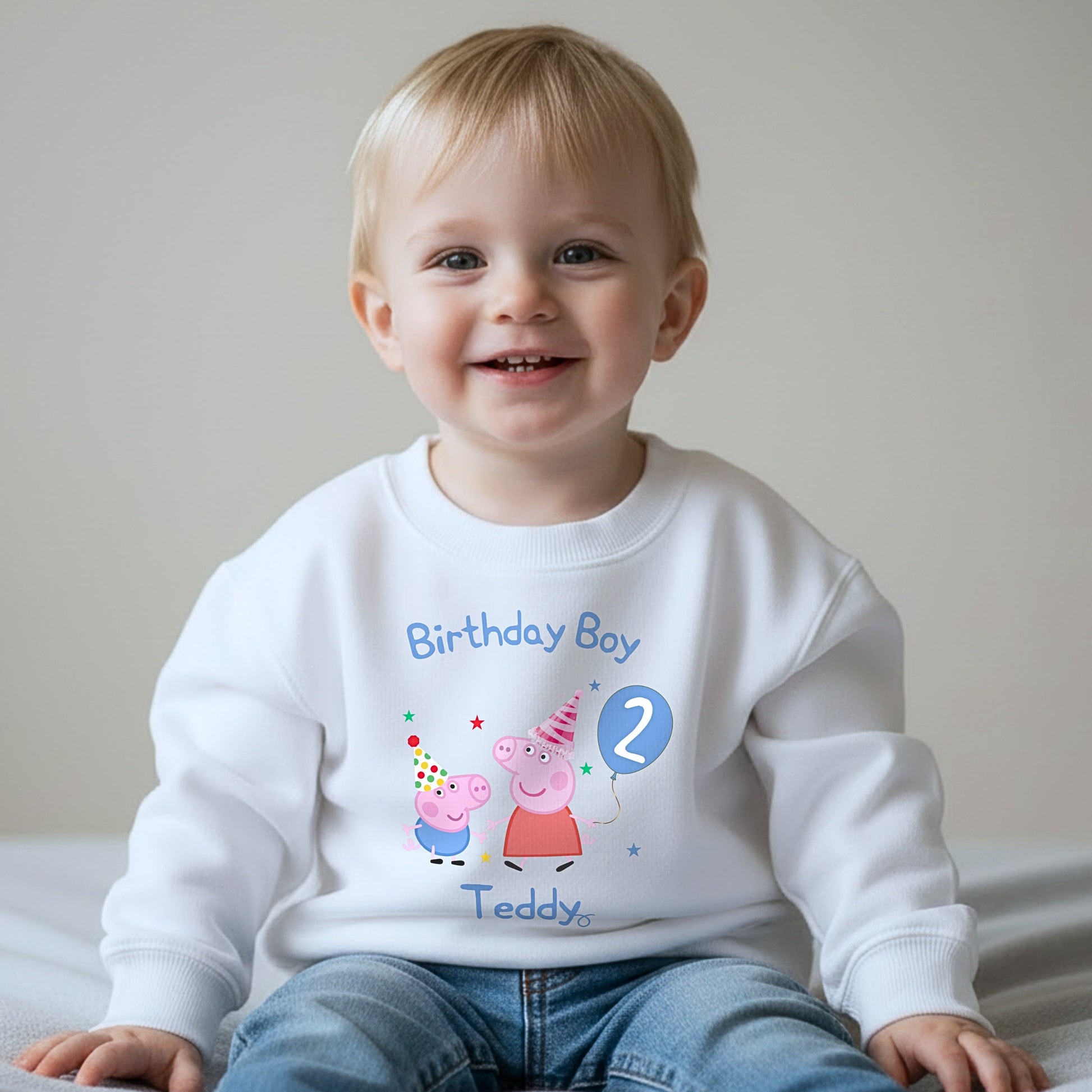 personalised peppa and george birthday sweatshirt with custom name and age