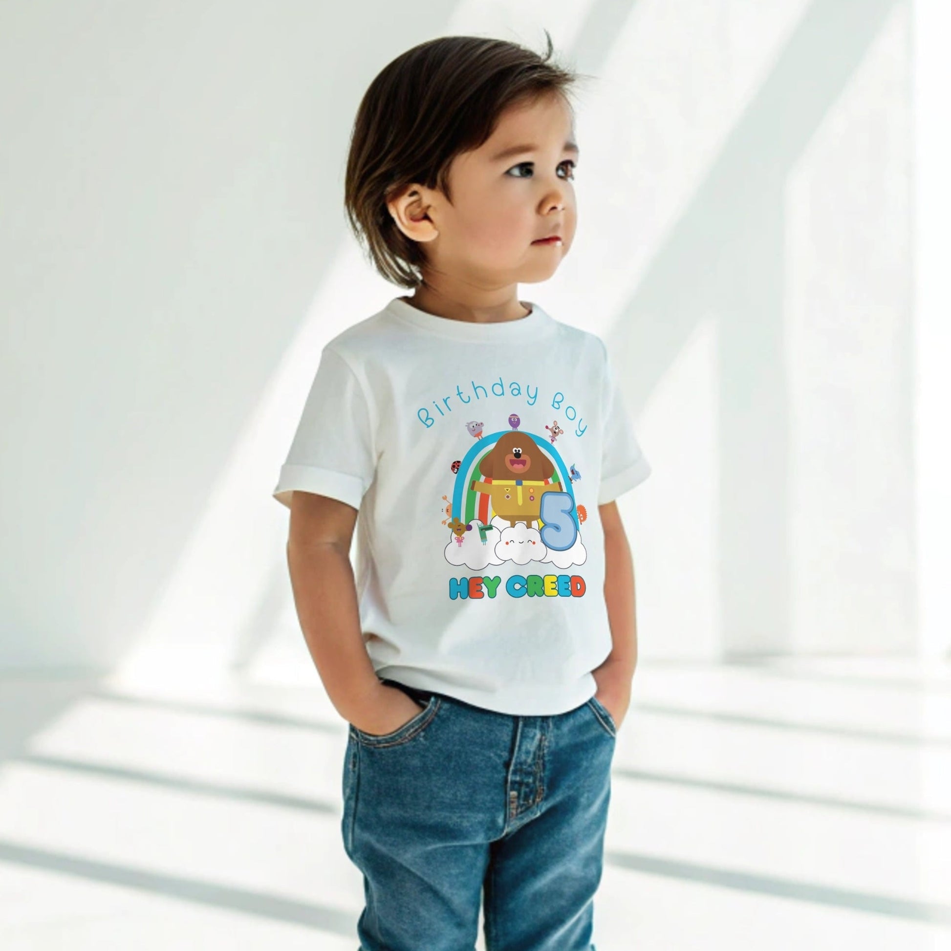 Hey duggee birthday t-shirt, duggee birthday celebration, boys hey duggee birthday tee, personalised hey duggee birthday tshirt
