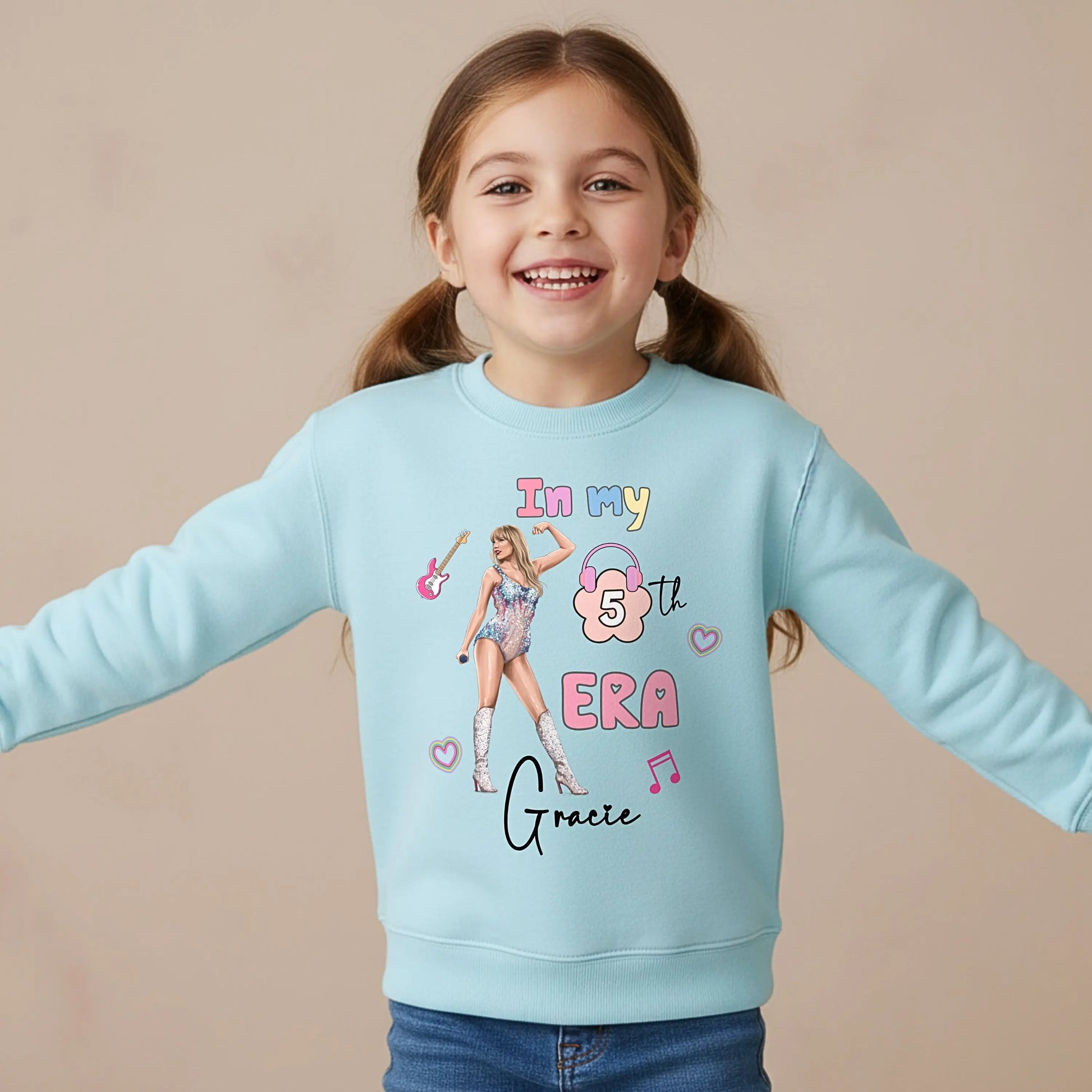 Taylor Swift Birthday Sweatshirt personalised with her custom name making the perfect birthday gift for girls, Little Swifie custom jumper
