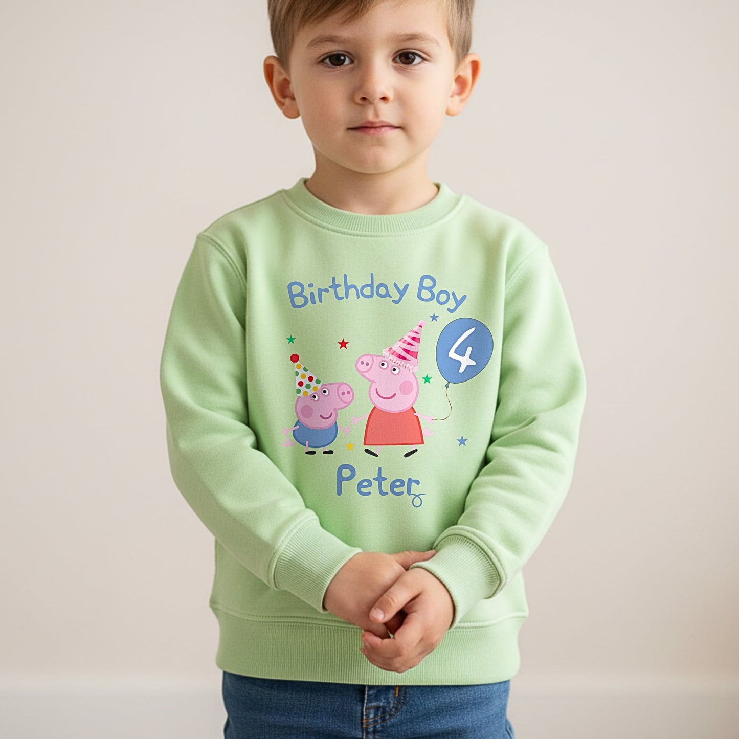 personalised peppa and george birthday sweatshirt with custom name and age