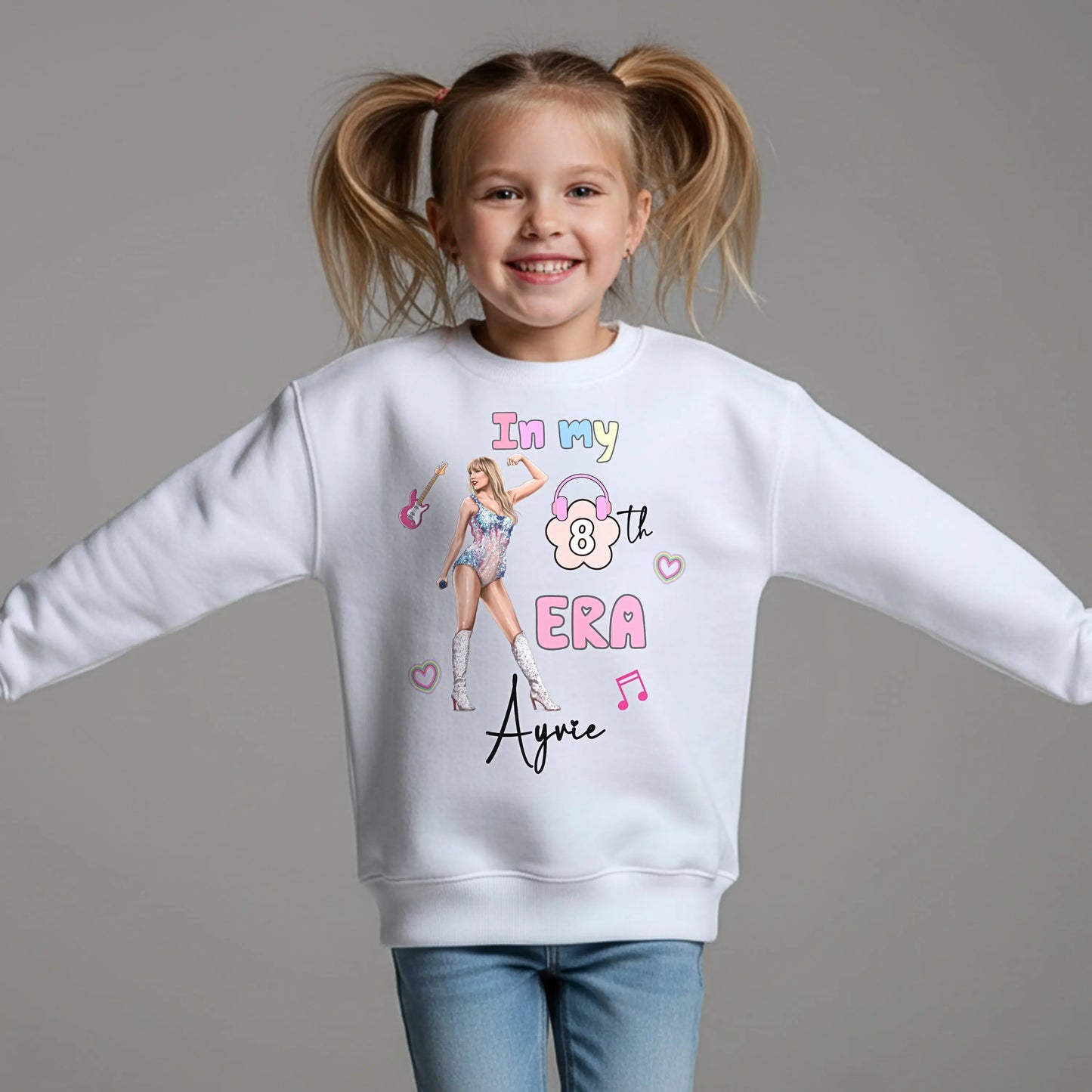 Taylor Swift Birthday Sweatshirt personalised with her custom name making the perfect birthday gift for girls, Little Swifie custom jumper