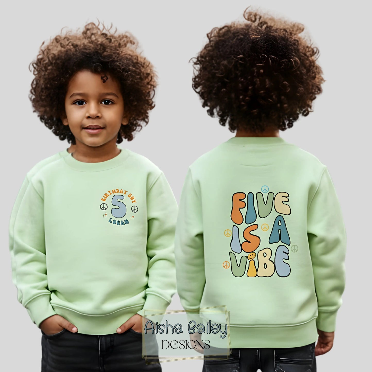 Personalised Boys Five is a Vibe birthday sweatshirt with custom name and age