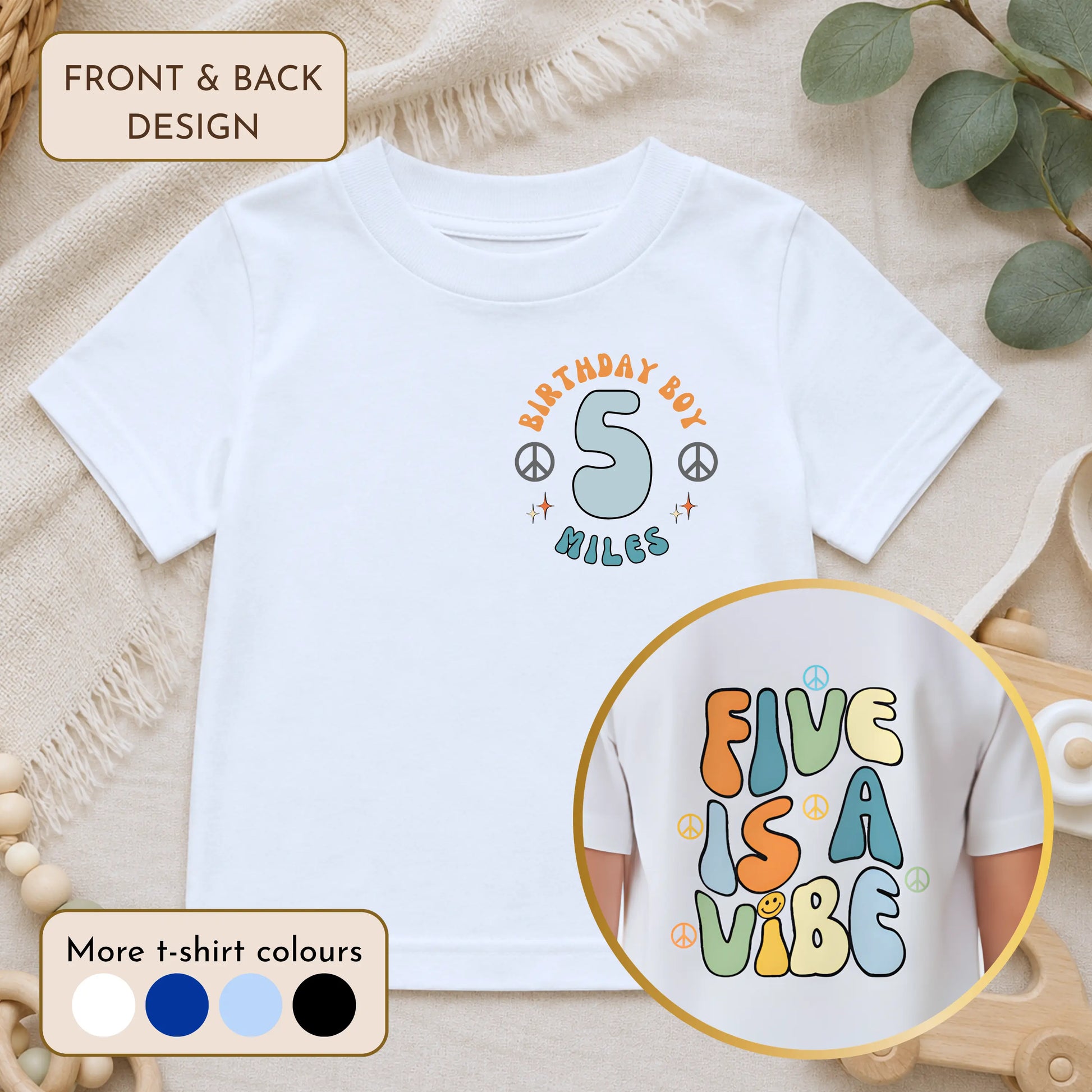 Boys Personalised Five Is A Vibe Birthday T-shirt for his Fifth Birthday AishaBaileyDesigns