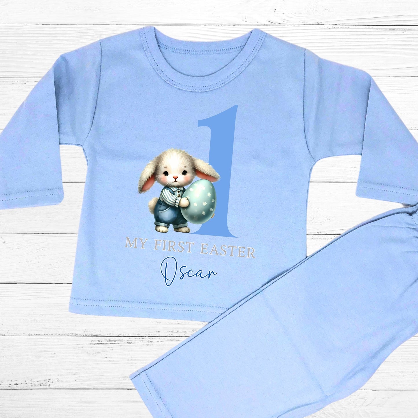 Easter Pyjamas for Baby Boys - My Personalised First Easter Outfit, personalised 1st easter pyjamas, 1st easter pjs, baby's first easter outfit