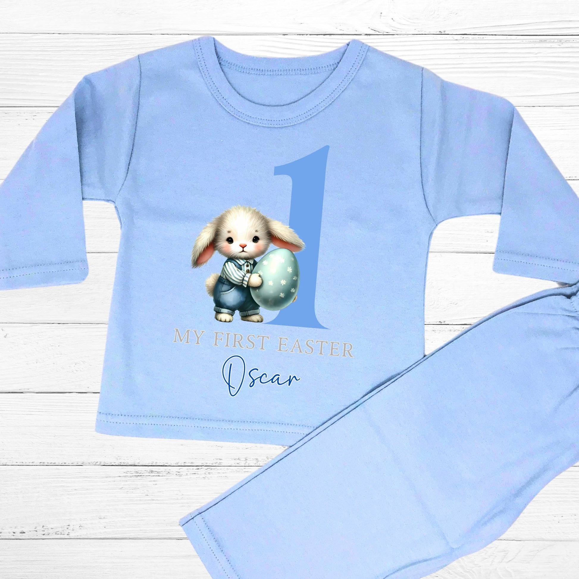 Easter Pyjamas for Baby Boys - My Personalised First Easter Outfit, personalised 1st easter pyjamas, 1st easter pjs, baby's first easter outfit