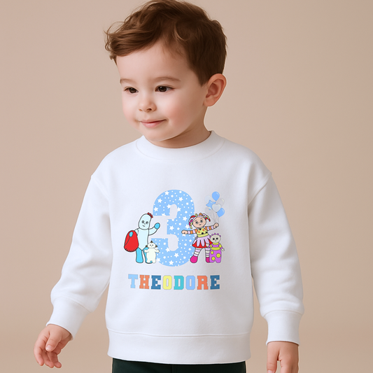 In the night garden birthday sweatshirt, custom name sweatshirt, personalised birthday jumper for boys