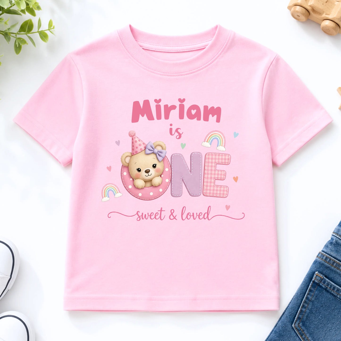 Personalised 1st Birthday t-shirt: Girls Cute Bear First Birthday Tee AishaBaileyDesigns