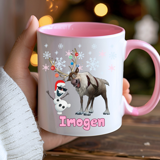 Kids christmas mug, personalised olaf mug with name, custom kids name cup