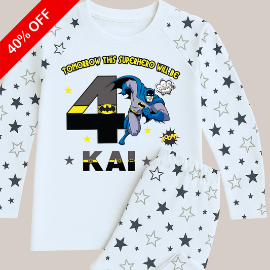 Batman birthday pyjamas, when i wake up Batman pjs with name on black star pyjamas