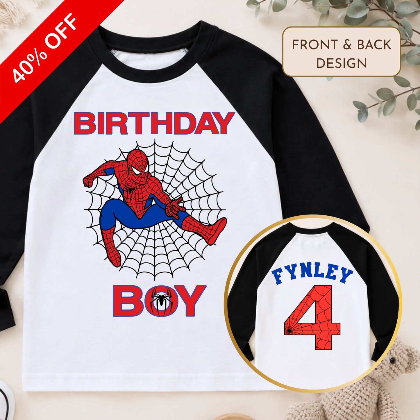 Boys Personalised Spider-man Birthday Top – Raglan Baseball Style Top, Reduced to Clear AishaBaileyDesigns
