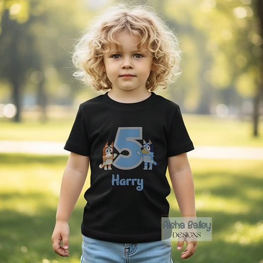 irthday T-shirt - Personalised Bluey & Bingo Birthday Tee for Boys. Custom birthday boy 1st 2nd 3rd birthday