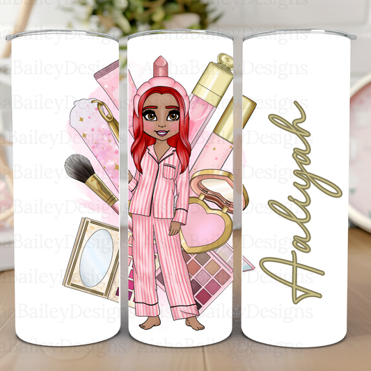 custom tumbler, stylish girls drinkware, pink stripe patterns, birthday gifts, girls pamper gift