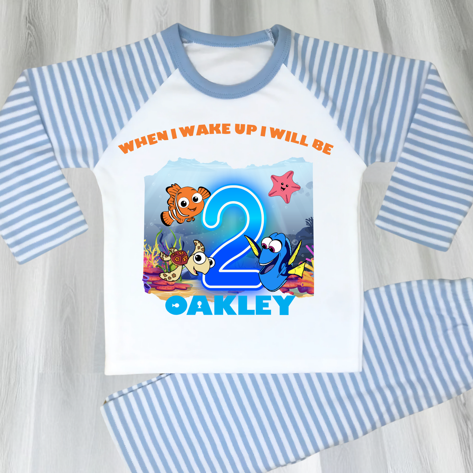 Finding Nemo birthday pyjamas personalised with under the sea theme for boys