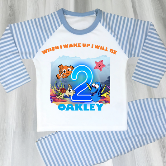 Finding Nemo birthday pyjamas personalised with under the sea theme for boys