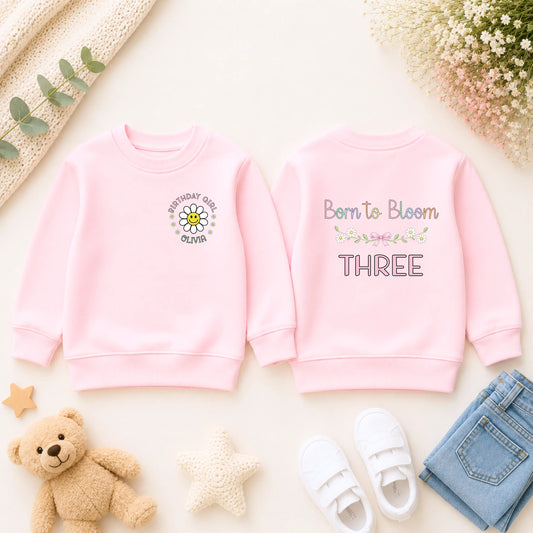 Personalised Floral Birthday Sweatshirt for Girls : Born to Bloom Birthday Jumper AishaBaileyDesigns