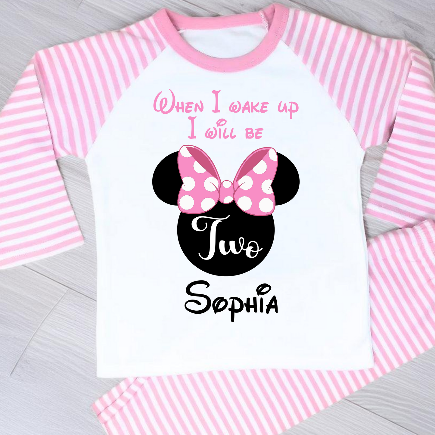 Minnie birthday pyjamas, Minnie mouse 1st 2nd 3rd birthday, custom minnie pjs, disney minnie birthday pjs, minnie mouse pajamas