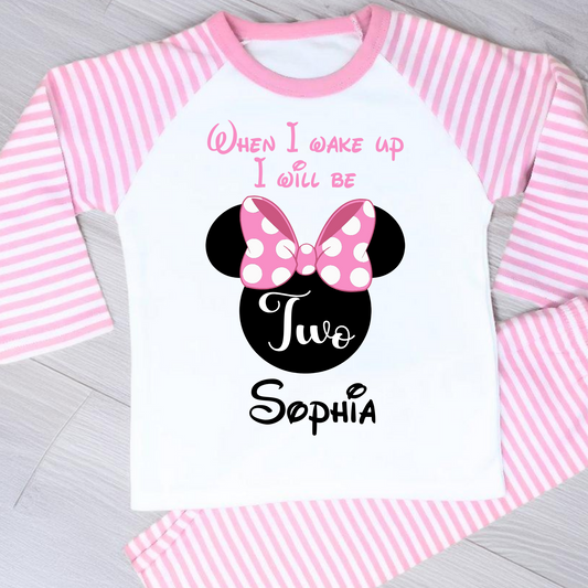 Minnie birthday pyjamas, Minnie mouse 1st 2nd 3rd birthday, custom minnie pjs, disney minnie birthday pjs, minnie mouse pajamas