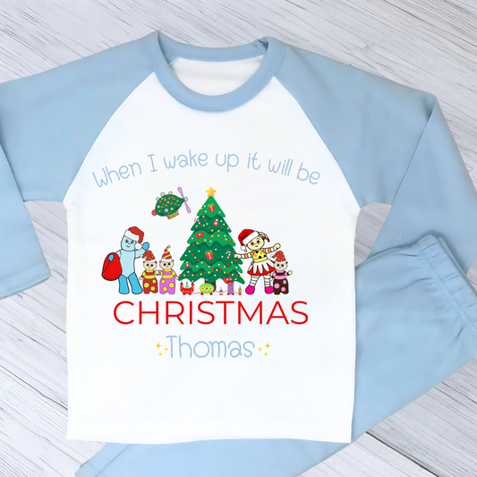 Personalised In the Night Garden Christmas pyjamas for boys with festive characters and custom name design
