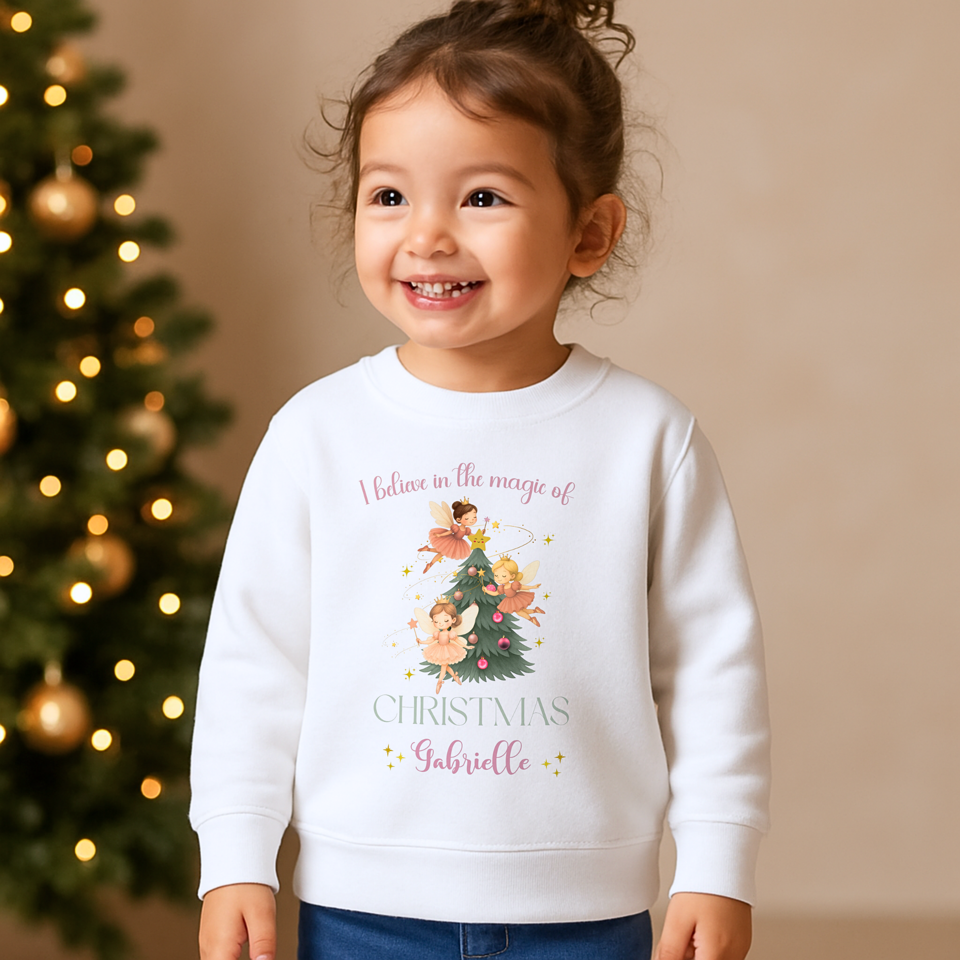 Personalised Christmas Sweatshirt for Girls – Magical Fairy Christmas Jumper, Christmas Jumper day for Children