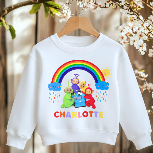 Girls Personalised Teletubbies Sweatshirt for Everyday Wear  - Add Any Name AishaBaileyDesigns