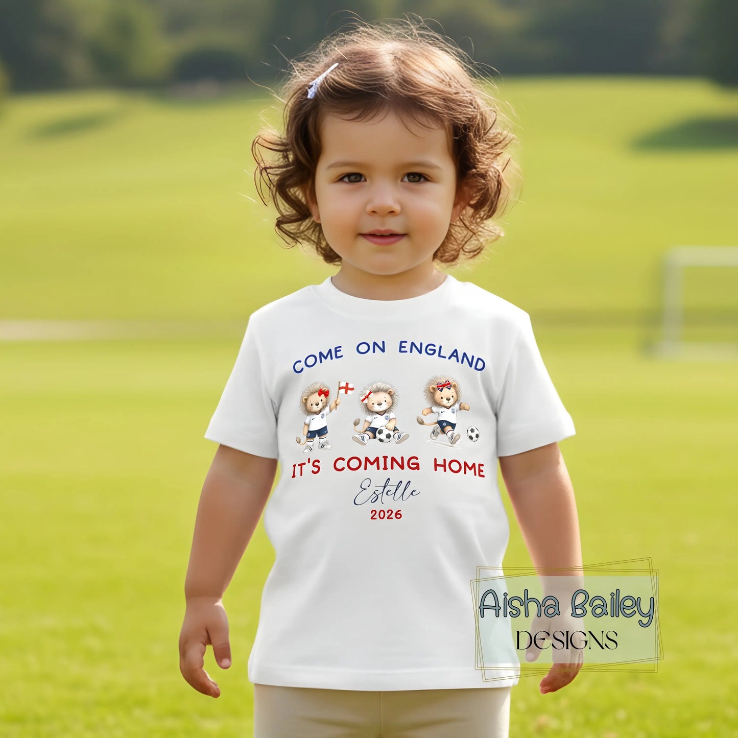 Girls Personalised World Cup T-shirt, England Football 2026 – Come On England It’s Coming Home Top AishaBaileyDesigns