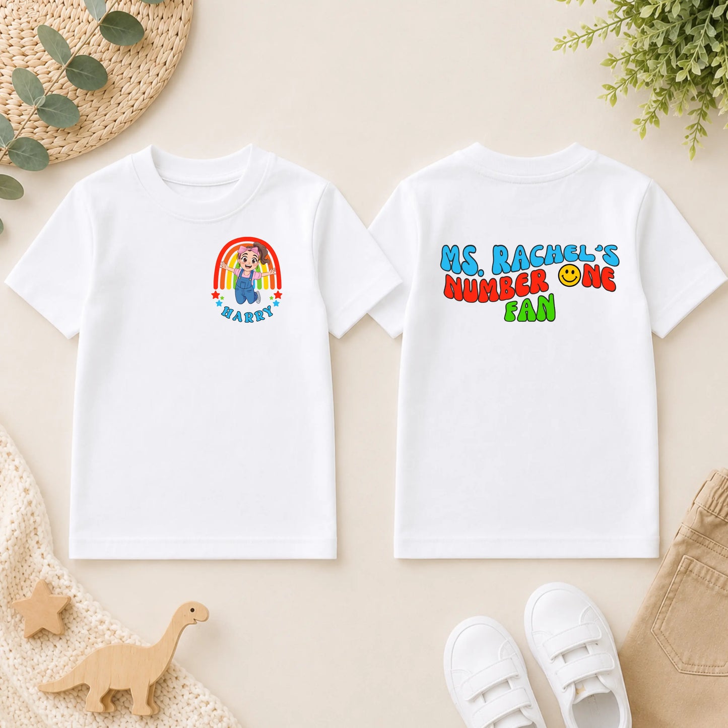 Personalised Boys Ms Rachel T-shirt: Ms Rachel's Number One Fan for Everyday Wear – Custom Name and Back Print AishaBaileyDesigns