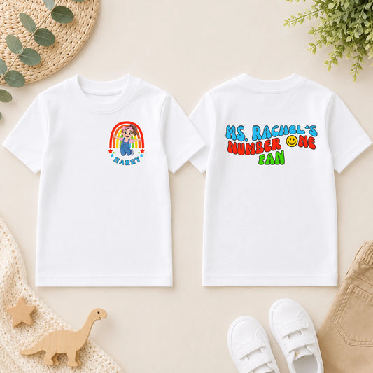 Personalised Boys Ms Rachel T-shirt: Ms Rachel's Number One Fan for Everyday Wear – Custom Name and Back Print AishaBaileyDesigns