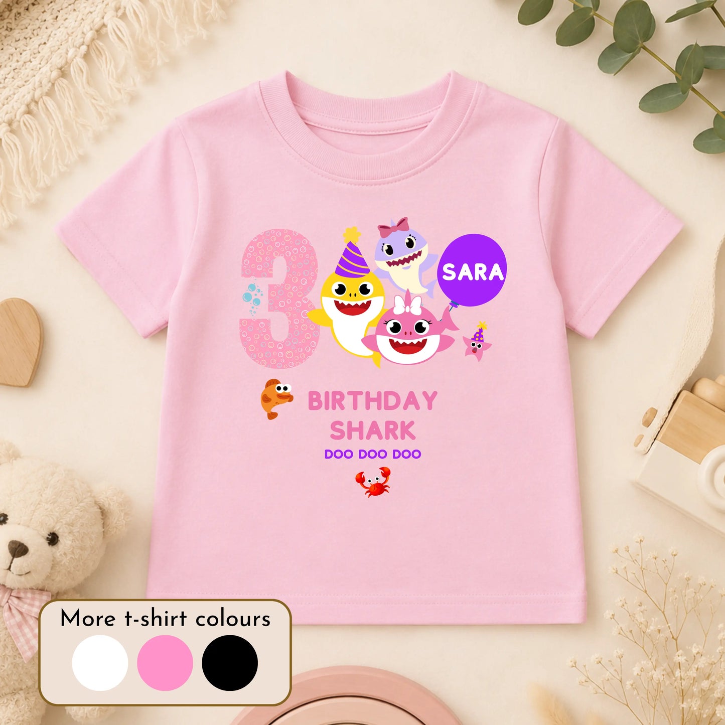 Girls Personalised Baby Shark Birthday T-shirt AishaBaileyDesigns