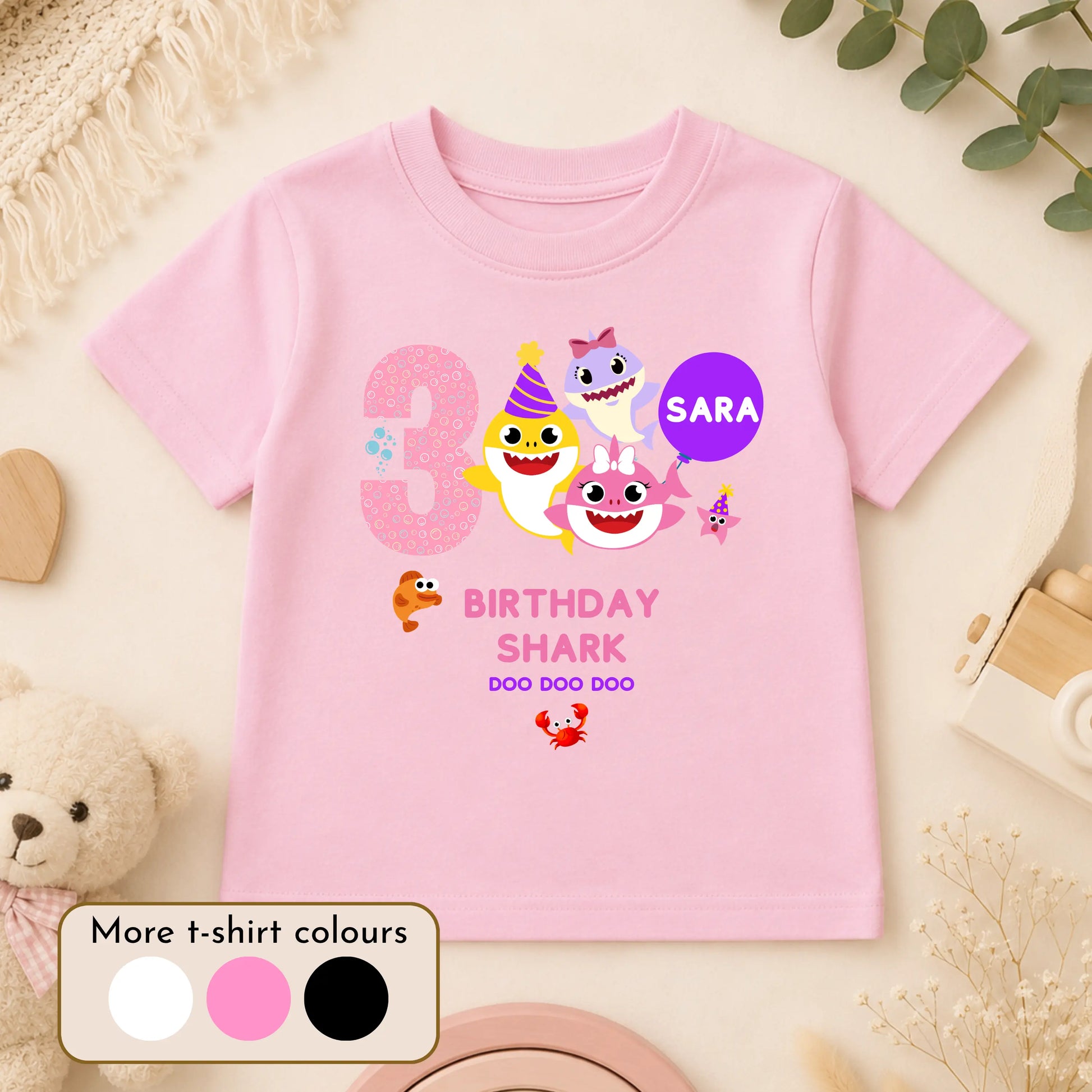 Girls Personalised Baby Shark Birthday T-shirt AishaBaileyDesigns